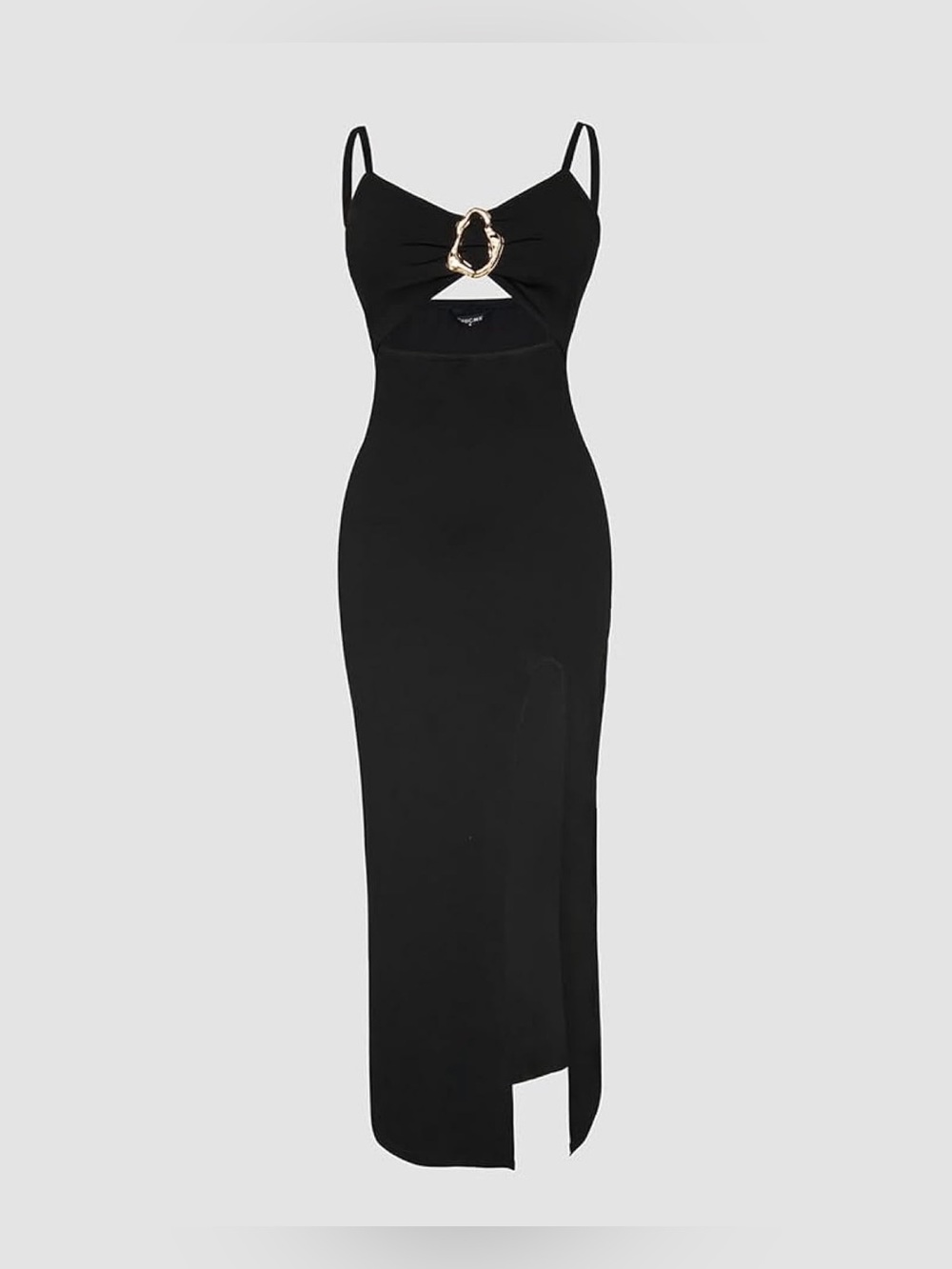 Black Cutout Midi Dress with Gold Accent - Picture 2 of 7